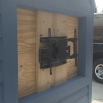 North Lake Gable shed with flat screen TV mount on outside of shed 